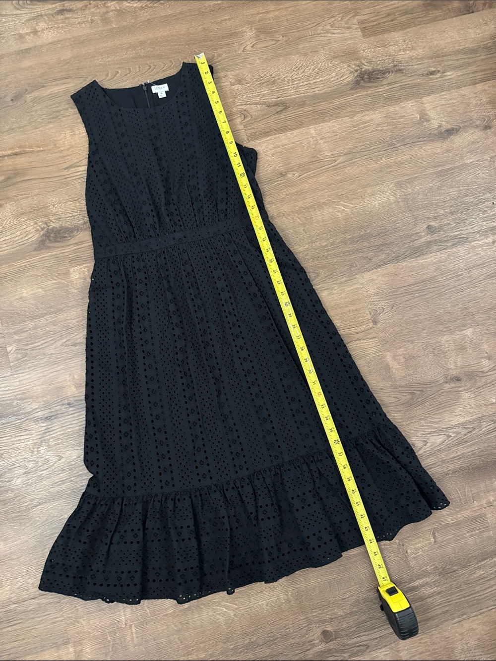J. Crew Black Eyelet Sleeveless Midi Dress with Ruffle Hem Size 8